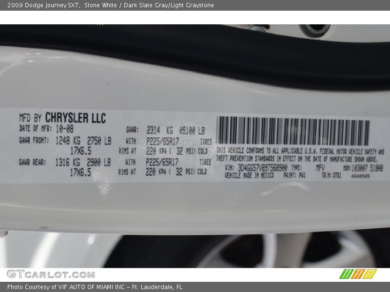 Stone White / Dark Slate Gray/Light Graystone 2009 Dodge Journey SXT