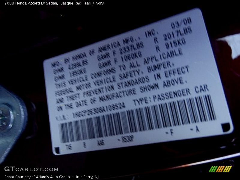 Basque Red Pearl / Ivory 2008 Honda Accord LX Sedan