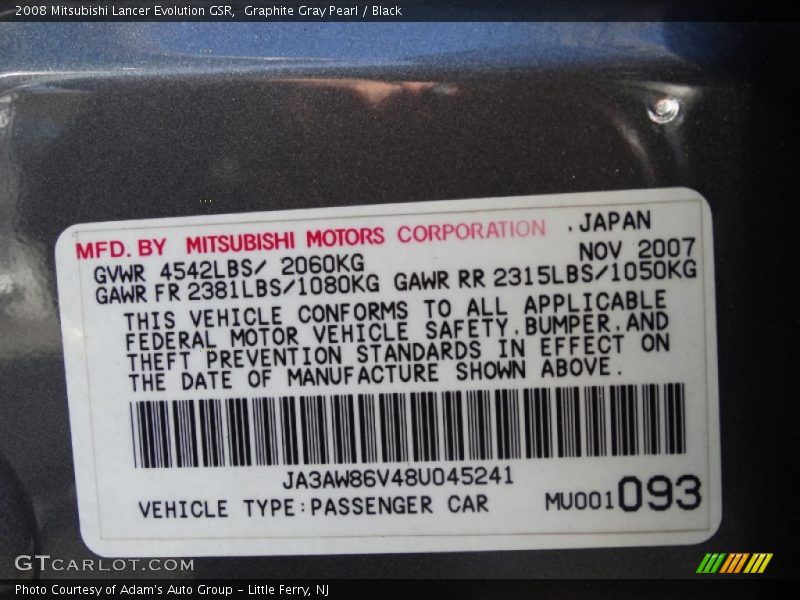 Graphite Gray Pearl / Black 2008 Mitsubishi Lancer Evolution GSR