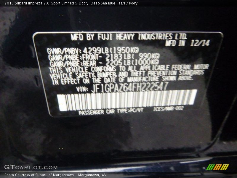 Deep Sea Blue Pearl / Ivory 2015 Subaru Impreza 2.0i Sport Limited 5 Door