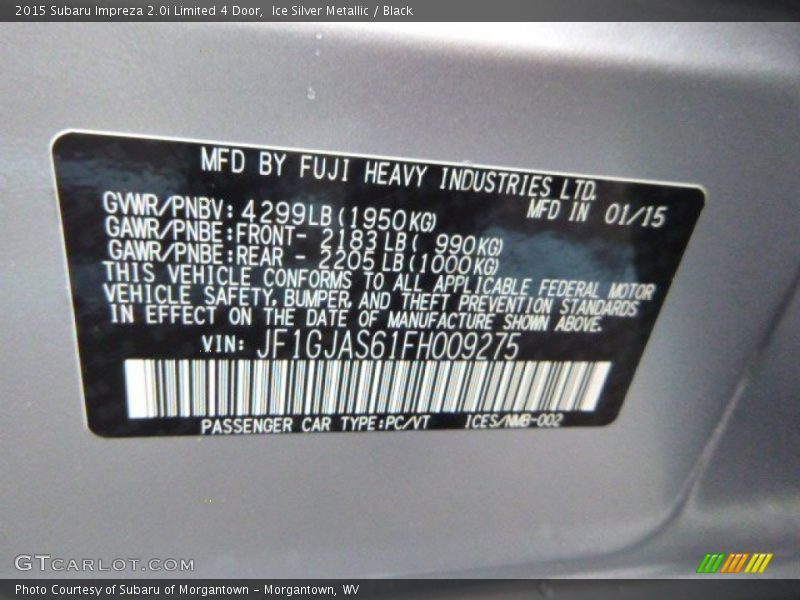 Ice Silver Metallic / Black 2015 Subaru Impreza 2.0i Limited 4 Door