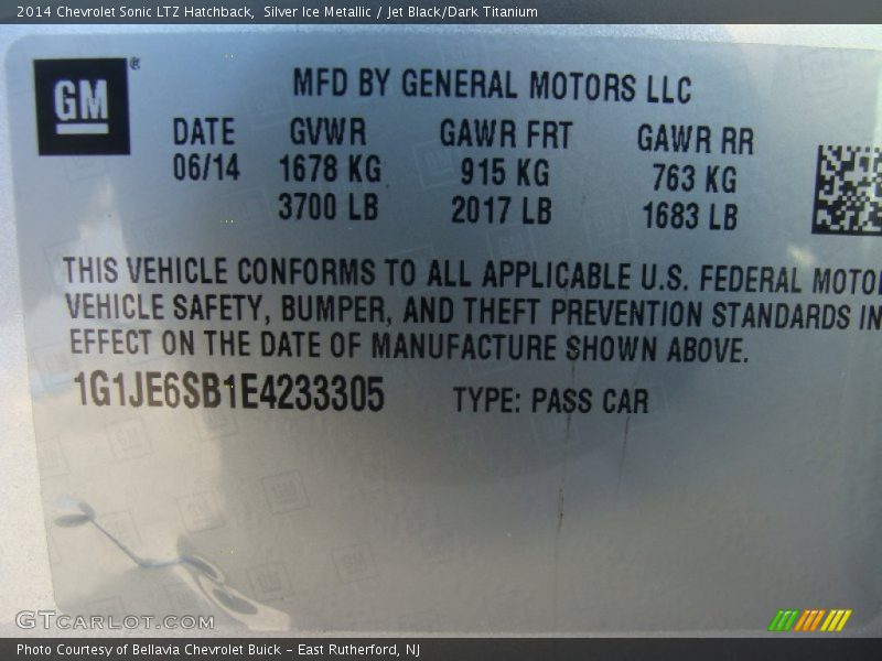 Silver Ice Metallic / Jet Black/Dark Titanium 2014 Chevrolet Sonic LTZ Hatchback