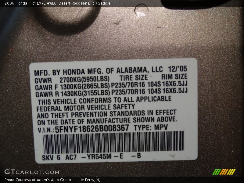 Desert Rock Metallic / Saddle 2006 Honda Pilot EX-L 4WD