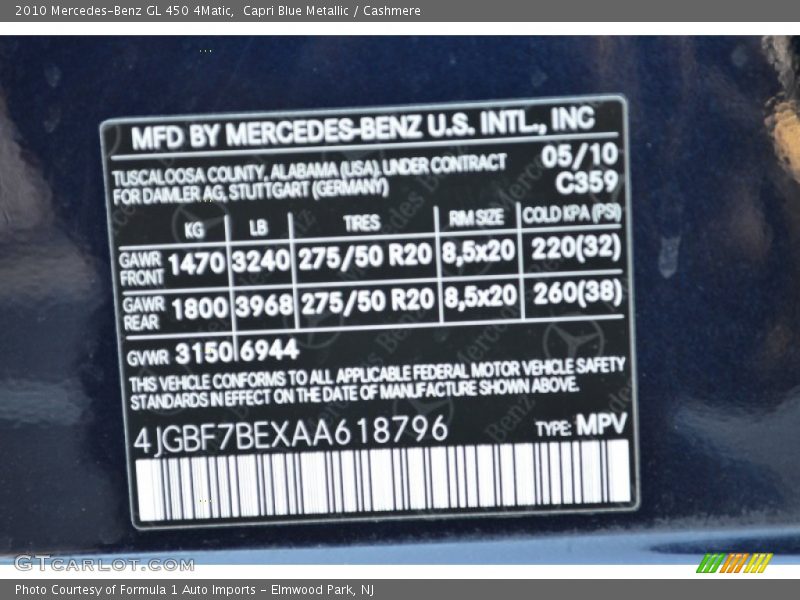 Capri Blue Metallic / Cashmere 2010 Mercedes-Benz GL 450 4Matic