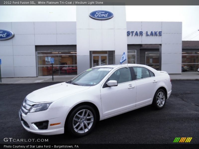 White Platinum Tri-Coat / Medium Light Stone 2012 Ford Fusion SEL
