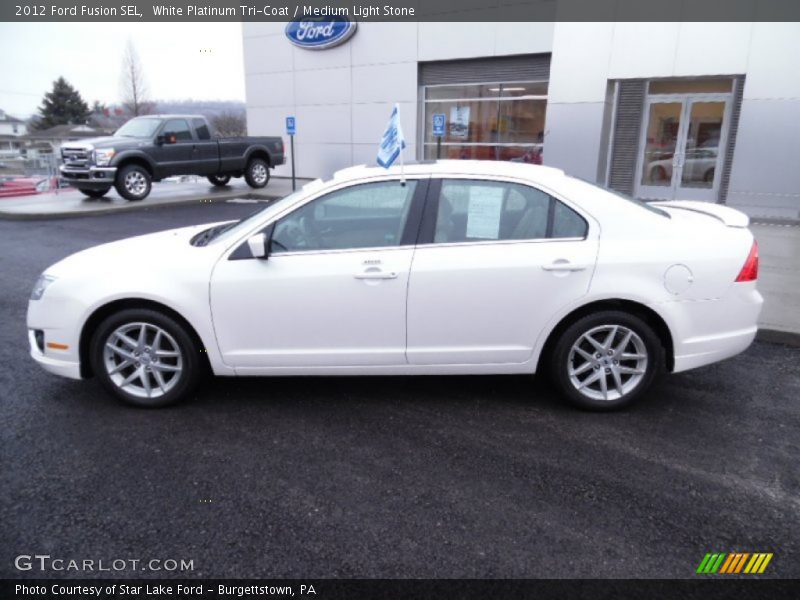 White Platinum Tri-Coat / Medium Light Stone 2012 Ford Fusion SEL
