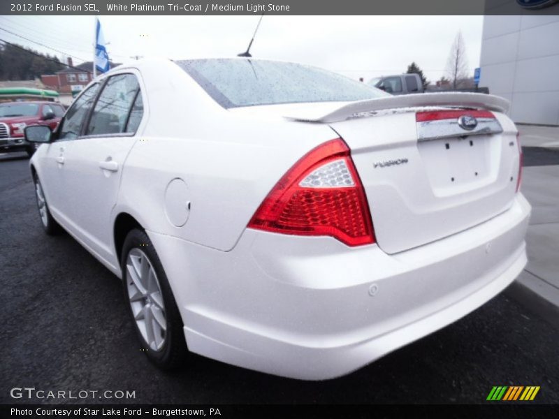 White Platinum Tri-Coat / Medium Light Stone 2012 Ford Fusion SEL