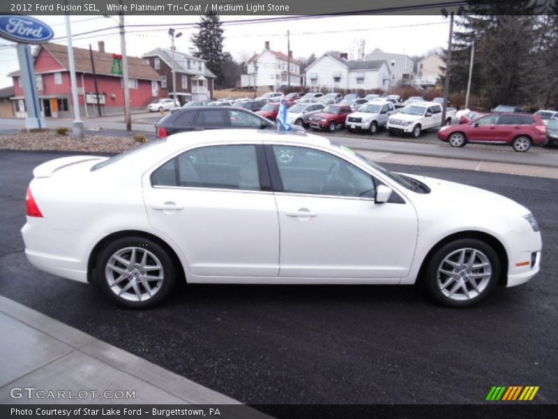 White Platinum Tri-Coat / Medium Light Stone 2012 Ford Fusion SEL