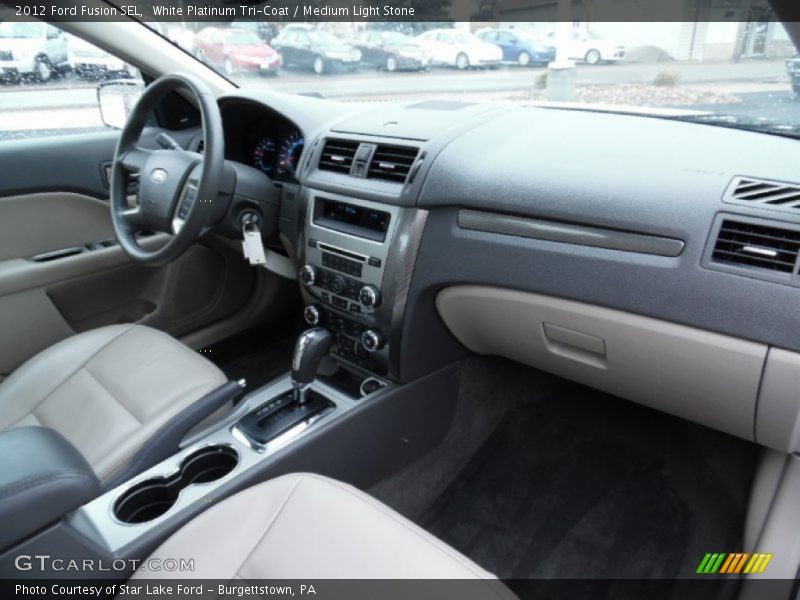 White Platinum Tri-Coat / Medium Light Stone 2012 Ford Fusion SEL