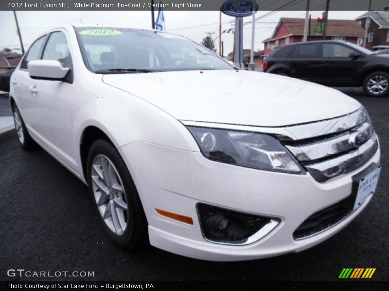 White Platinum Tri-Coat / Medium Light Stone 2012 Ford Fusion SEL