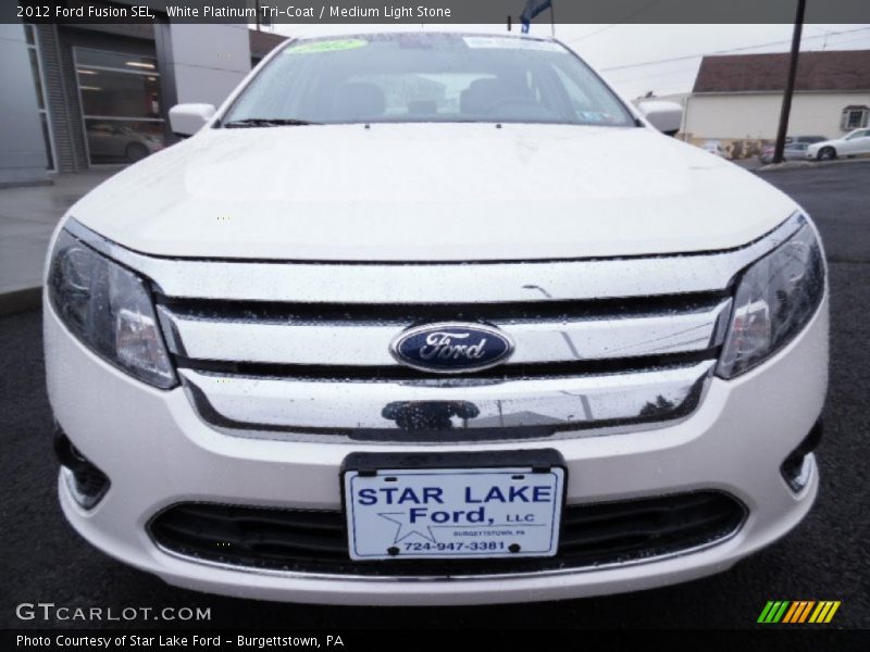 White Platinum Tri-Coat / Medium Light Stone 2012 Ford Fusion SEL