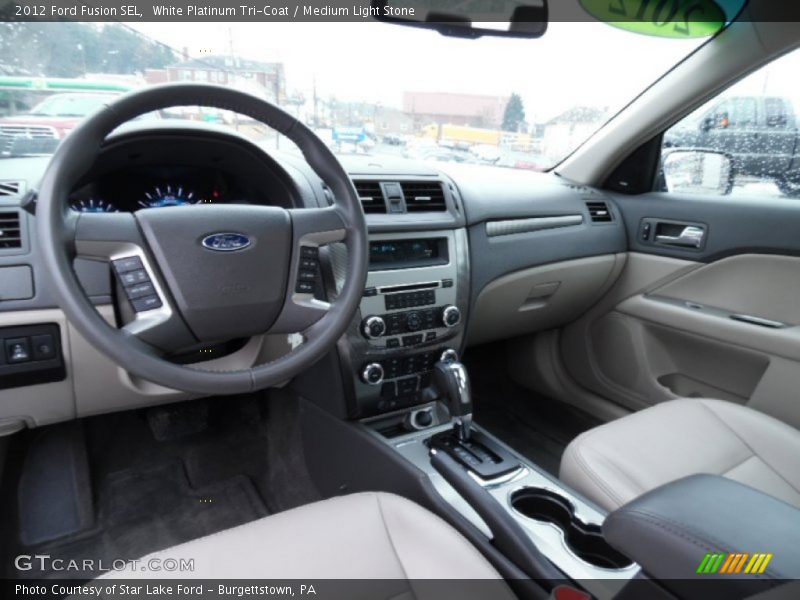 White Platinum Tri-Coat / Medium Light Stone 2012 Ford Fusion SEL