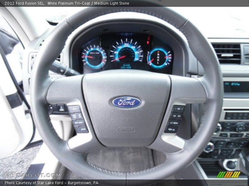 White Platinum Tri-Coat / Medium Light Stone 2012 Ford Fusion SEL