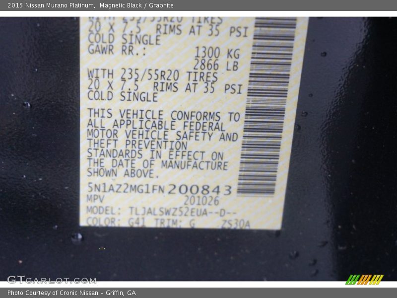 2015 Murano Platinum Magnetic Black Color Code G41