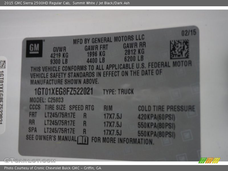 Summit White / Jet Black/Dark Ash 2015 GMC Sierra 2500HD Regular Cab