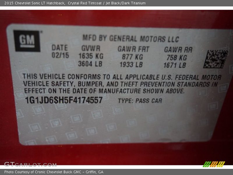 Crystal Red Tintcoat / Jet Black/Dark Titanium 2015 Chevrolet Sonic LT Hatchback