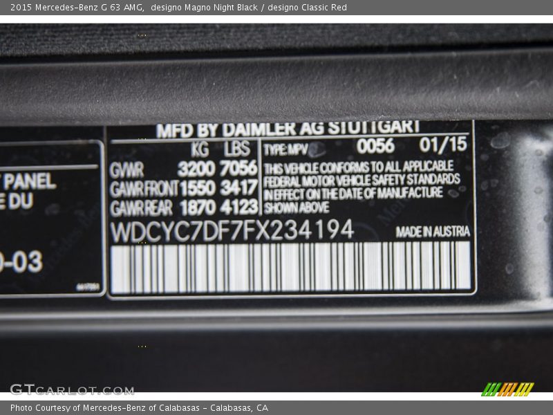 2015 G 63 AMG designo Magno Night Black Color Code 0056