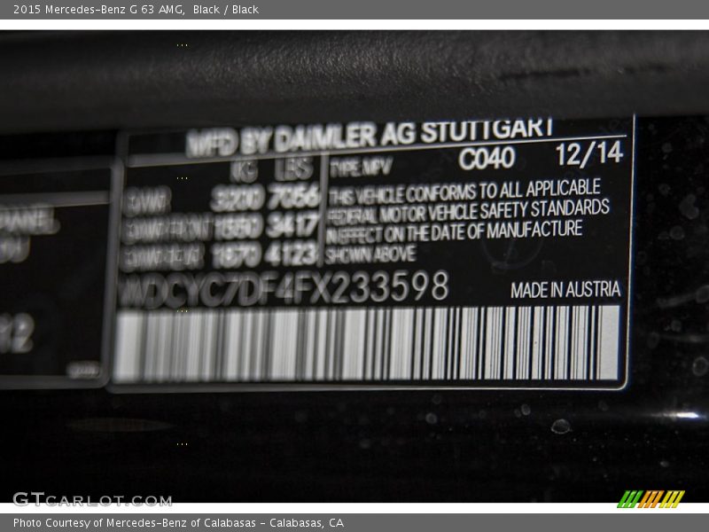 2015 G 63 AMG Black Color Code 040