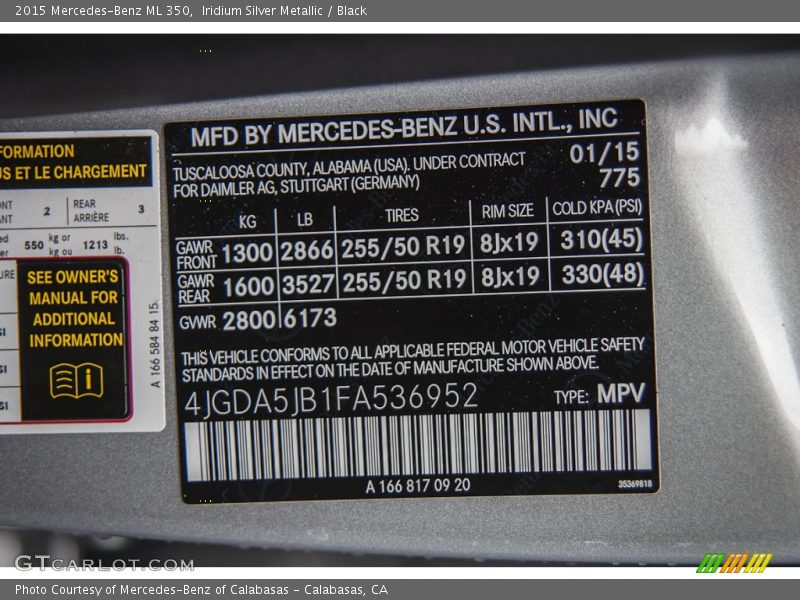 Iridium Silver Metallic / Black 2015 Mercedes-Benz ML 350