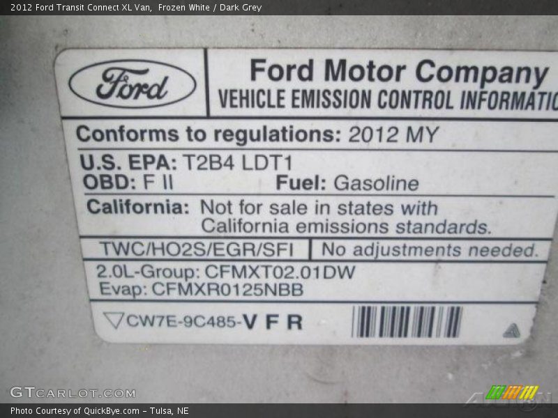 Frozen White / Dark Grey 2012 Ford Transit Connect XL Van