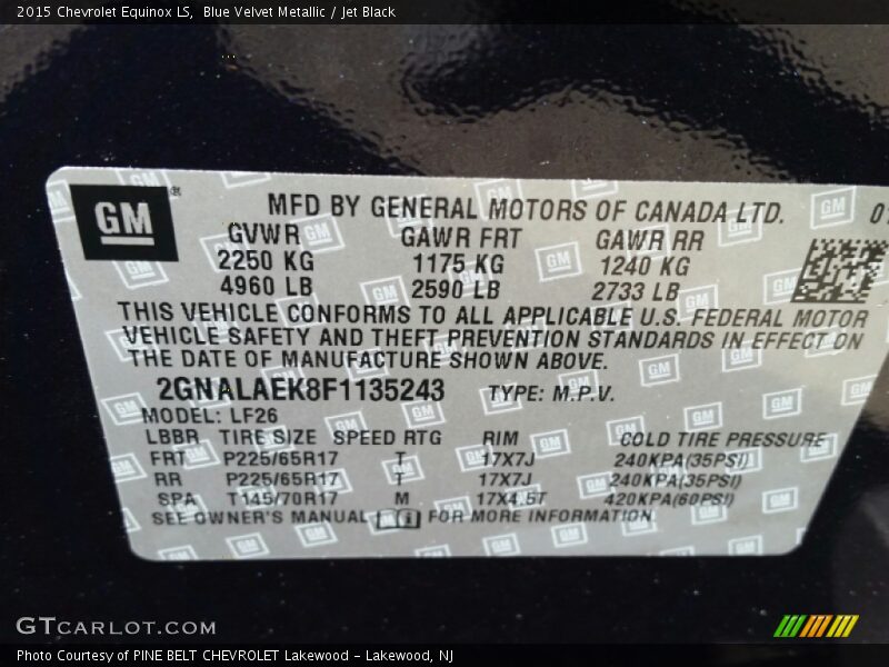 Blue Velvet Metallic / Jet Black 2015 Chevrolet Equinox LS