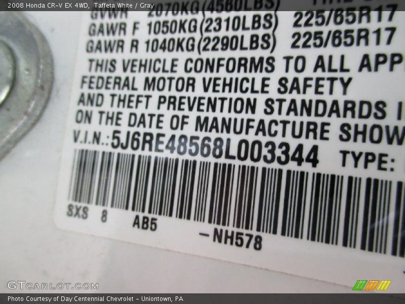 Taffeta White / Gray 2008 Honda CR-V EX 4WD