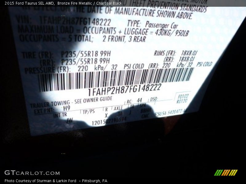 2015 Taurus SEL AWD Bronze Fire Metallic Color Code H9