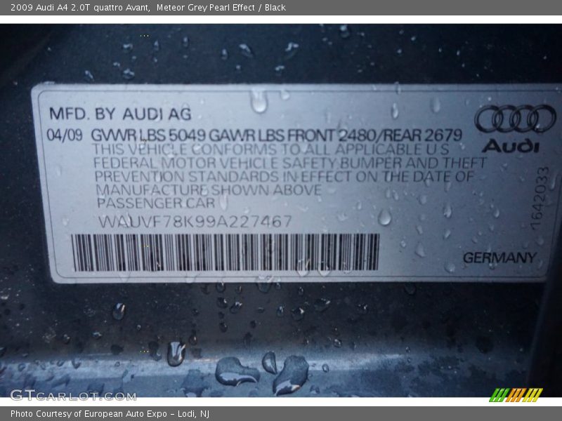 Meteor Grey Pearl Effect / Black 2009 Audi A4 2.0T quattro Avant