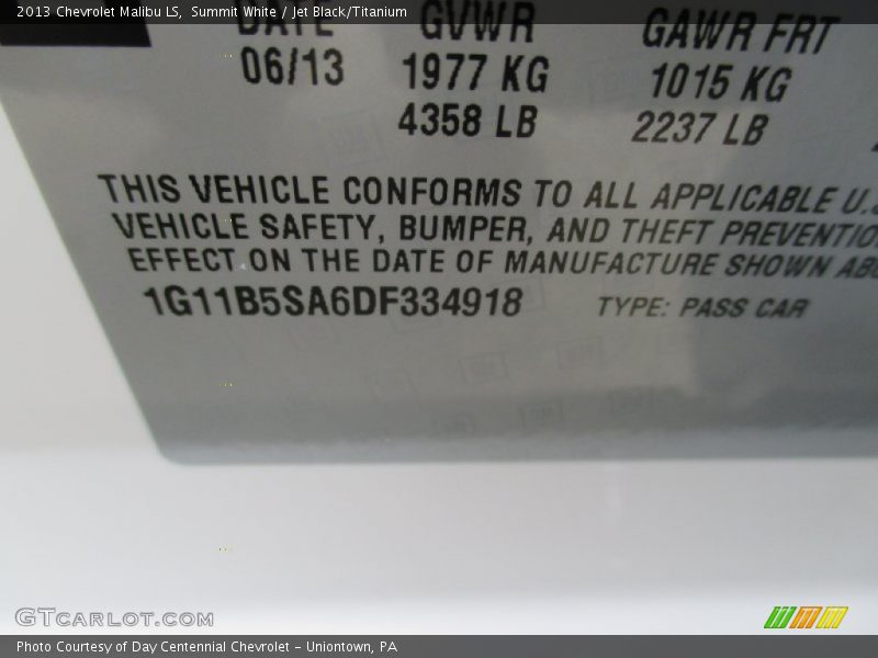 Summit White / Jet Black/Titanium 2013 Chevrolet Malibu LS