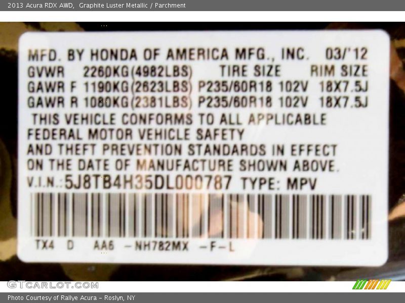 Graphite Luster Metallic / Parchment 2013 Acura RDX AWD