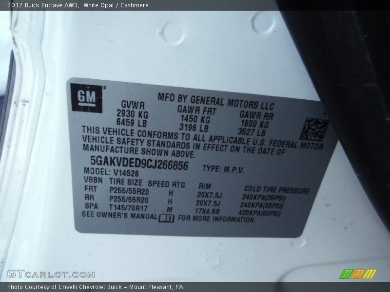White Opal / Cashmere 2012 Buick Enclave AWD