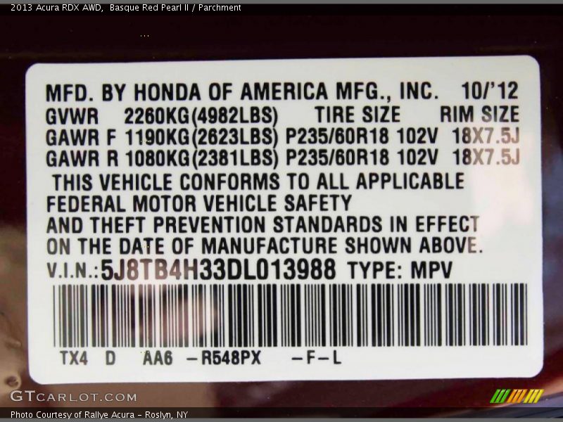 Basque Red Pearl II / Parchment 2013 Acura RDX AWD