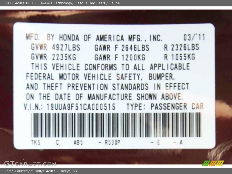 Basque Red Pearl / Taupe 2012 Acura TL 3.7 SH-AWD Technology