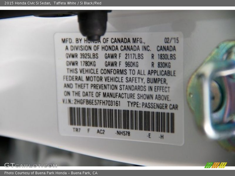 2015 Civic Si Sedan Taffeta White Color Code NH578