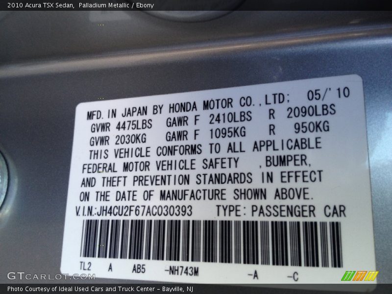 Palladium Metallic / Ebony 2010 Acura TSX Sedan