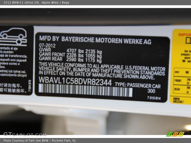 Alpine White / Beige 2013 BMW X1 xDrive 28i