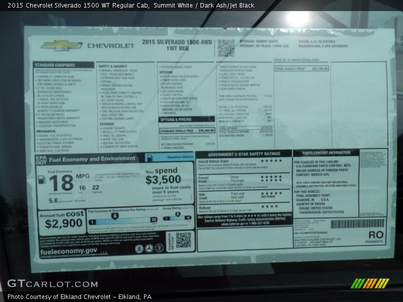  2015 Silverado 1500 WT Regular Cab Window Sticker