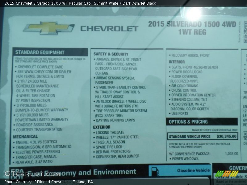  2015 Silverado 1500 WT Regular Cab Window Sticker
