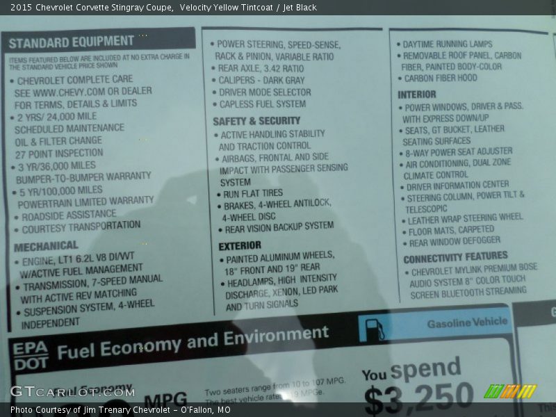  2015 Corvette Stingray Coupe Window Sticker