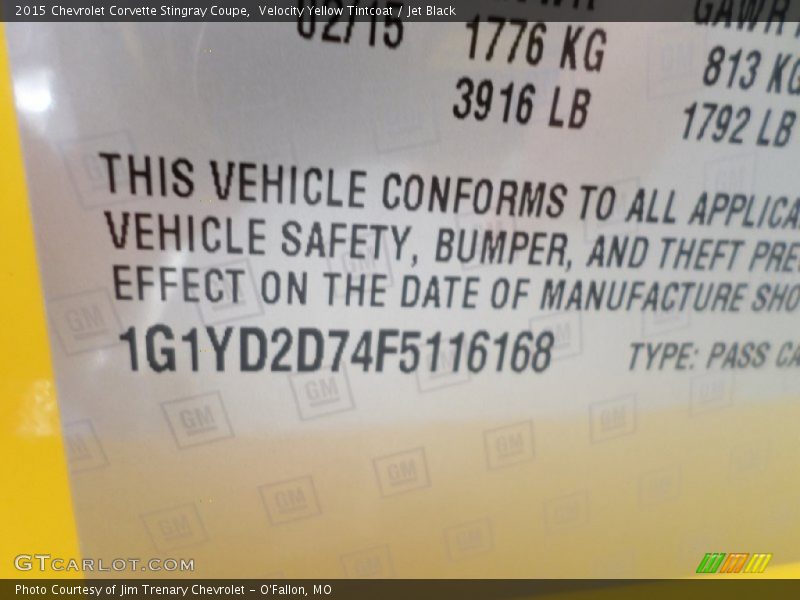 Velocity Yellow Tintcoat / Jet Black 2015 Chevrolet Corvette Stingray Coupe