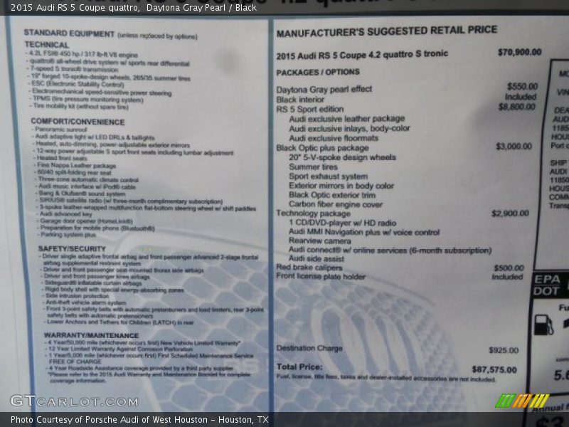  2015 RS 5 Coupe quattro Window Sticker