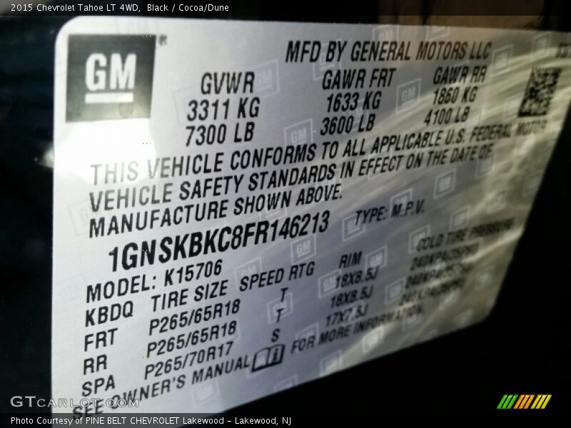 Black / Cocoa/Dune 2015 Chevrolet Tahoe LT 4WD