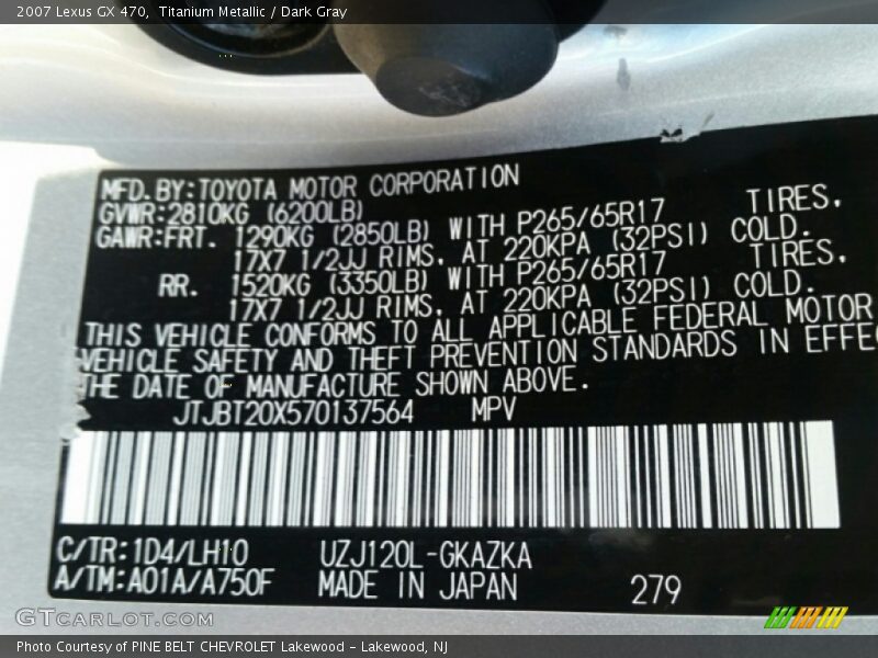 Titanium Metallic / Dark Gray 2007 Lexus GX 470