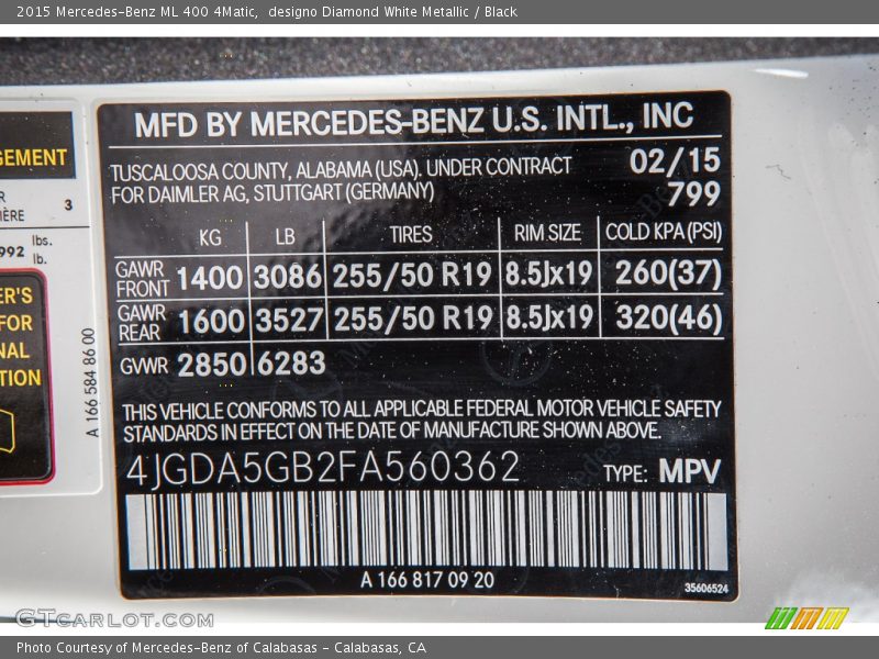 designo Diamond White Metallic / Black 2015 Mercedes-Benz ML 400 4Matic