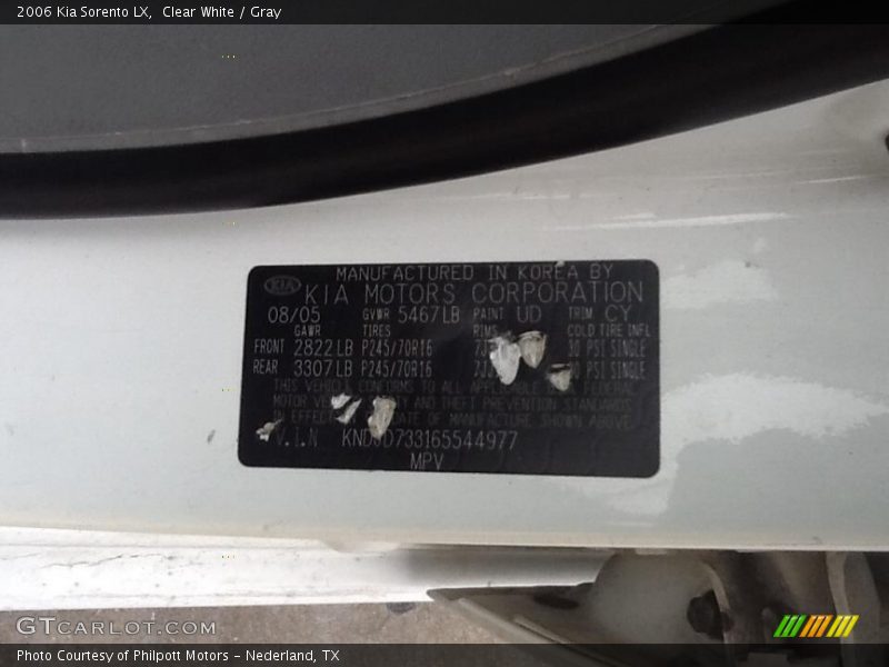 Clear White / Gray 2006 Kia Sorento LX