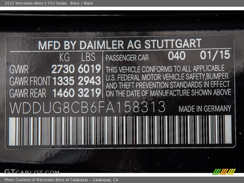 Black / Black 2015 Mercedes-Benz S 550 Sedan