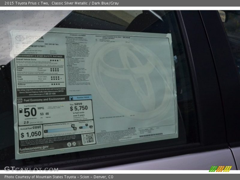 Classic Silver Metallic / Dark Blue/Gray 2015 Toyota Prius c Two