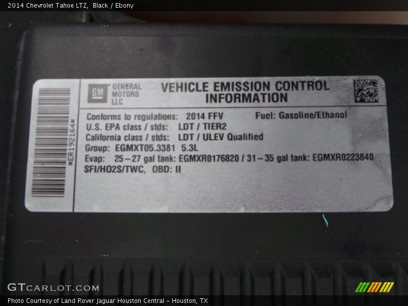 Info Tag of 2014 Tahoe LTZ