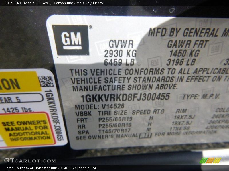 Carbon Black Metallic / Ebony 2015 GMC Acadia SLT AWD