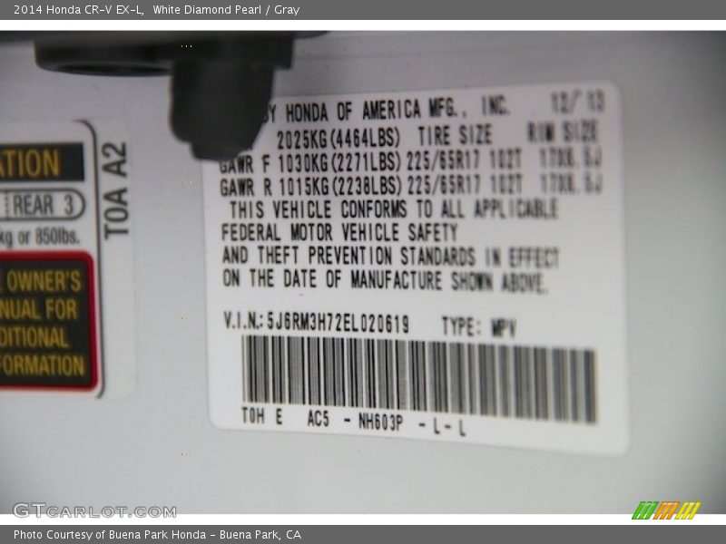 White Diamond Pearl / Gray 2014 Honda CR-V EX-L